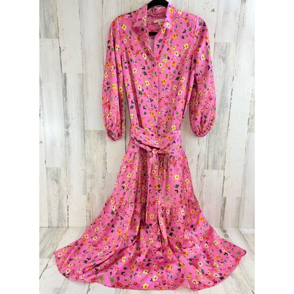Ann Mashburn Sz S Isla Maxi Dress Pink Floral Charmeuse EUC - Picture 1 of 16